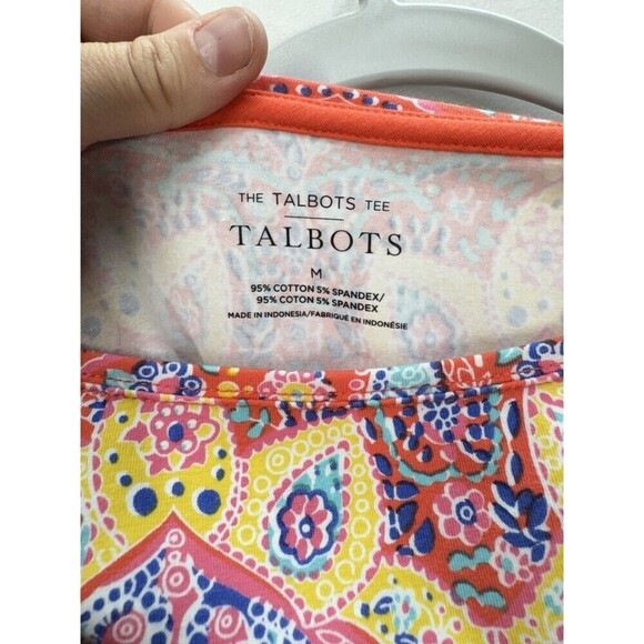 Talbots ‘The Talbots Tee’ Shirt Womens Medium Pink Orange 3/4 Sleeve Bateau Neck - Picture 4 of 9
